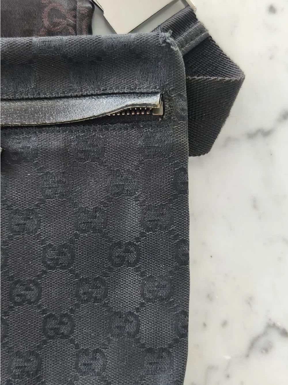 Gucci Black Monogram Belt Bag with Front Zip Pocket